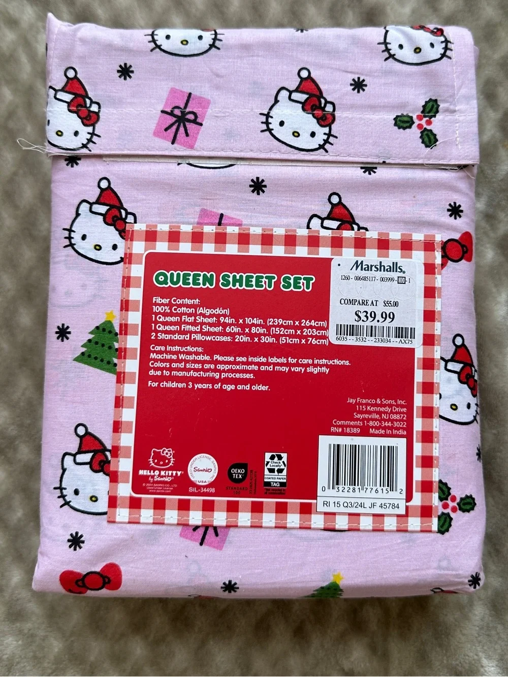 Hello Kitty Pink Holiday Queen Sheet Set